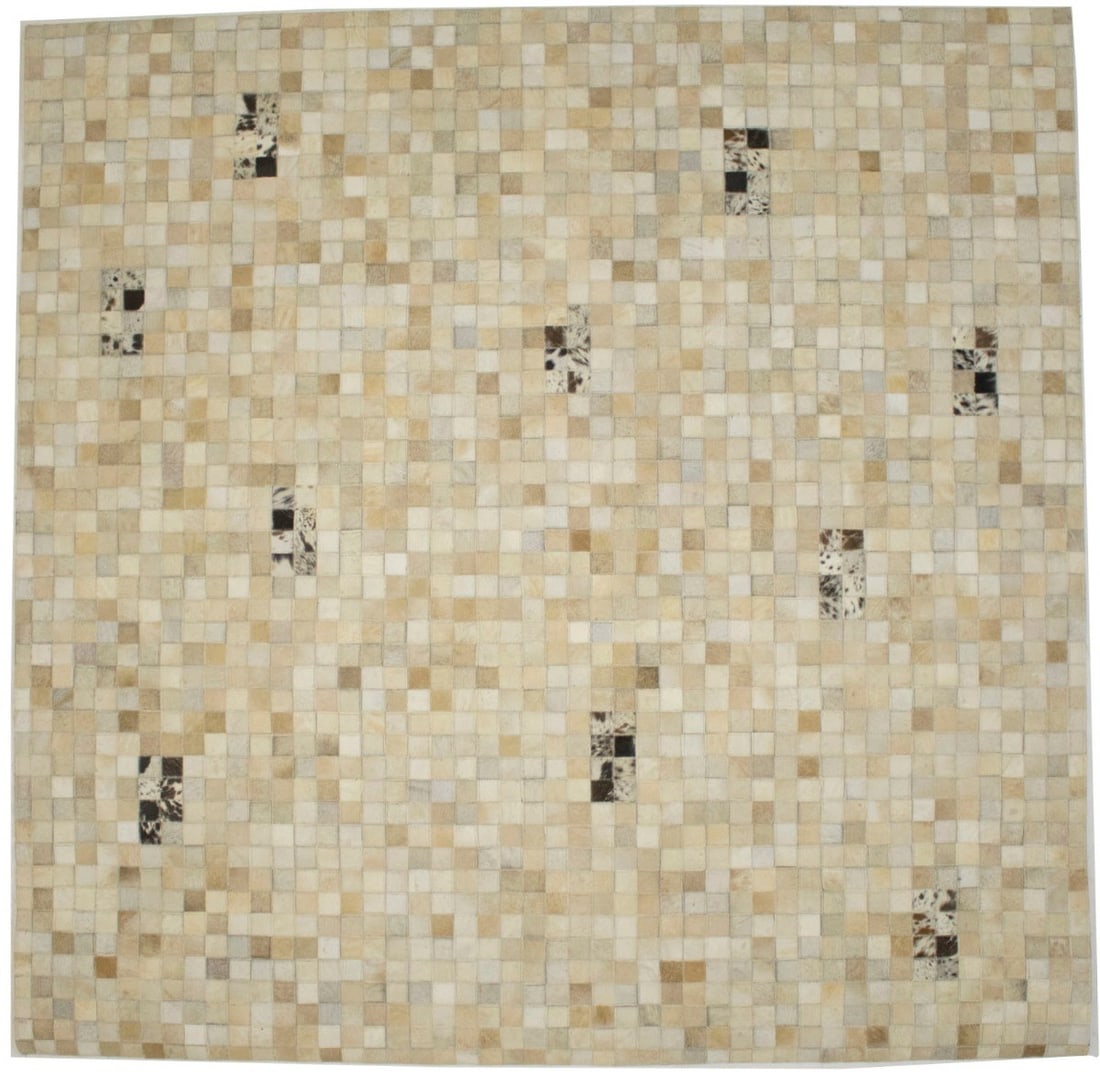 Handcrafted Cowhide Patchwork Square Rug 6'0 Modern Multicolored Design: Handcrafted Cowhide Patchwork Square Rug 6'0 Modern Multicolored Design Enhance your home decor with this handcrafted cowhide patchwork area rug, featuring a striking geometric design in multicolored