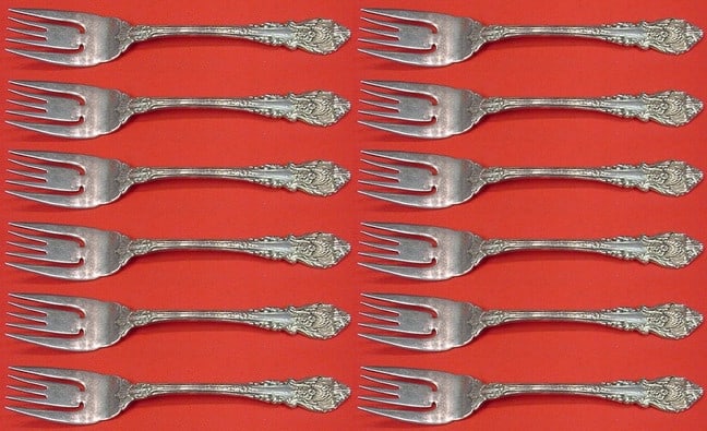 Wallace Sir Christopher Sterling Silver Salad Fork Set 12 Pieces: Wallace Sir Christopher Sterling Silver Salad Fork Set 12 Pieces Enhance your dining experience with this exquisite 12-piece salad fork set from the renowned Sir Christopher pattern by Wallace. Each f