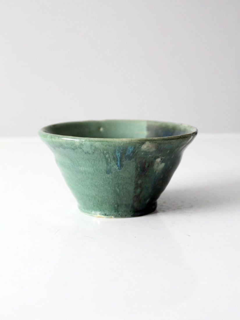 Handmade Studio Pottery Bowl Green Glazes Decorative Catchall (1 of 9)