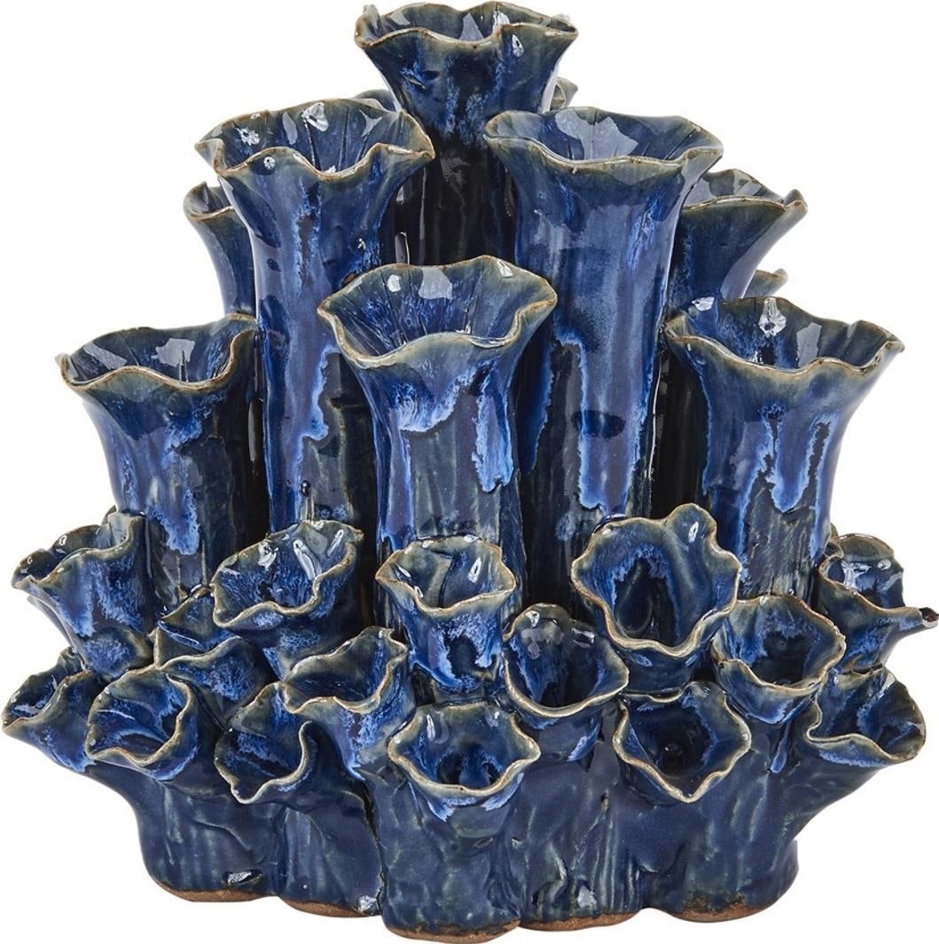 Vintage Style Royal Blue Coral Vase 8.5H 7.5W 7.5D: Vintage Style Royal Blue Coral Vase 8.5H 7.5W 7.5D Enhance your home decor with this exquisite Royal Blue Coral Vase, designed in an antique or vintage style. This stunning vase not only serves as a b