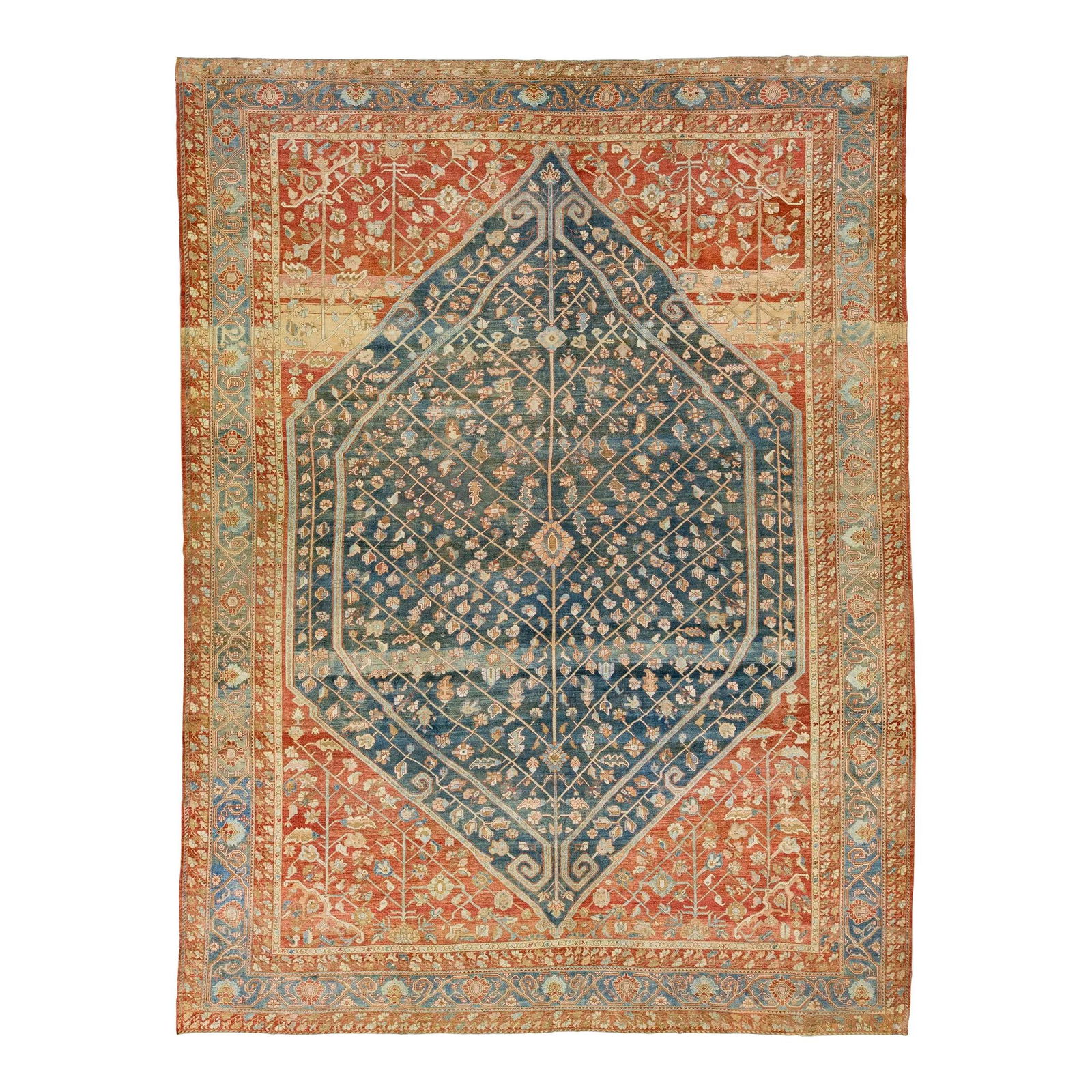 1920s Antique Persian Bakhtiari Wool Rug Blue Red-Rust 14'9 x 19'8 (1 of 9)