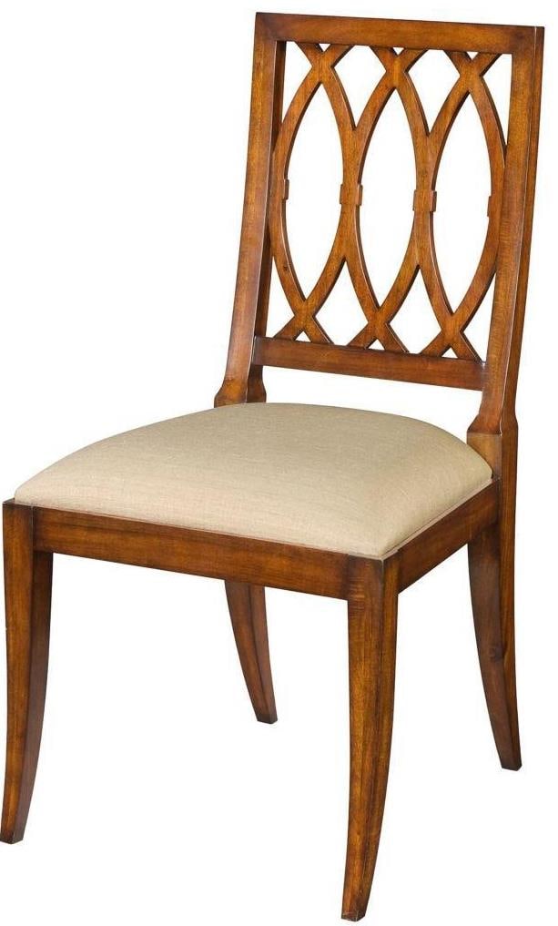 Theodore Alexander Empire Style Mahogany Chair with Lattice Back: Theodore Alexander Empire Style Mahogany Chair with Lattice Back This sophisticated Empire Style Mahogany Chair showcases a timeless design, characterized by its elegant lattice back and interlacing C