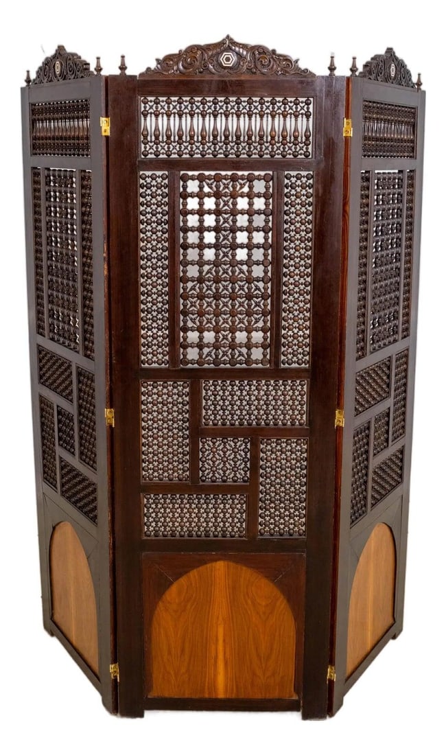 Vintage Aesthetic Movement Folding Screen with Mother of Pearl Accents (1 of 10)