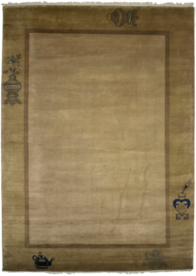 8x11 Hand-Knotted Wool Rug Modern Chinese Style Floral Pattern Area Carpet: 8x11 Hand-Knotted Wool Rug Modern Chinese Style Floral Pattern Area Carpet This large hand-knotted rug features a modern oriental design with a plush, high pile and a floral pattern. Crafted from wool