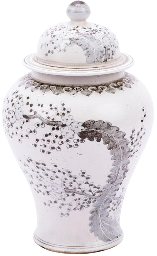 18 Inch Handmade Hong Wu Porcelain Temple Jar with Plum Blossom Motif: 18 Inch Handmade Hong Wu Porcelain Temple Jar with Plum Blossom Motif This exquisite 18-inch Porcelain Hong Wu Jar showcases a beautiful plum motif, embodying a vintage style with a modern twist. Craf