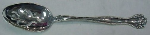 Raleigh by Alvin Sterling Silver Pierced Slotted Serving Spoon 8 3/8": Raleigh by Alvin Sterling Silver Pierced Slotted Serving Spoon 8 3/8" This elegant slotted serving spoon from the Raleigh pattern by Alvin is crafted from sterling silver, measuring 8 3/8 inches in le
