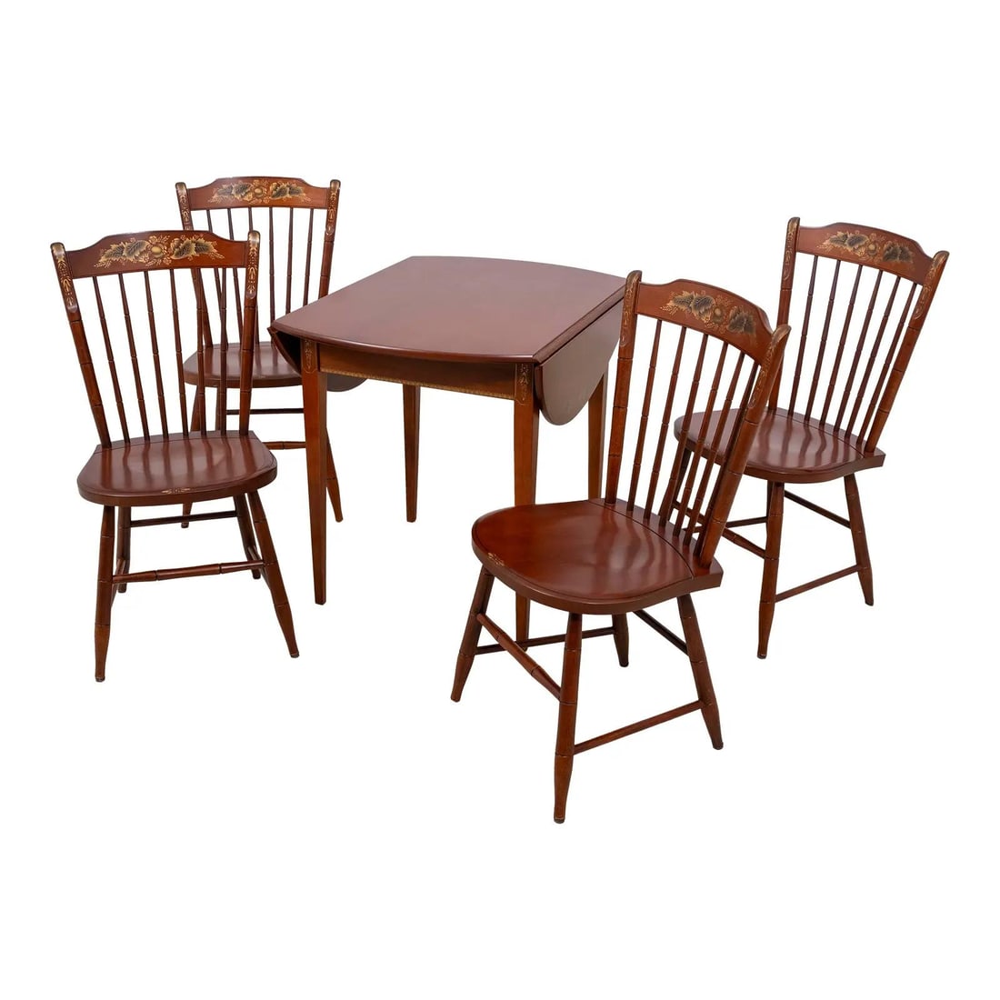 Hitchcock Stenciled Maple Dropleaf Table with 4 Chairs: Hitchcock Stenciled Maple Dropleaf Table with 4 Chairs This charming Hitchcock stenciled maple table set includes four beautifully crafted chairs, showcasing exceptional quality and a timeless design.