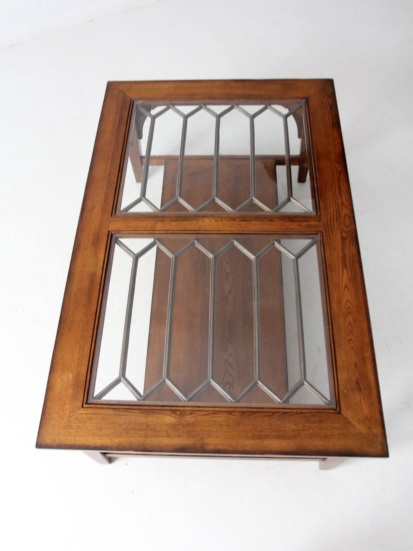 Vintage Wooden Coffee Table with Glass Top and Lower Shelf - 5