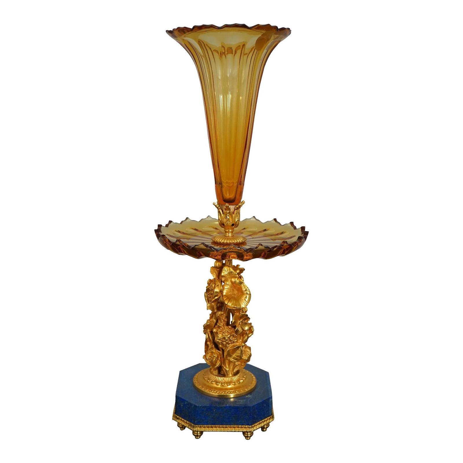 High Quality Bronze Base Porcelain Centerpiece Bowl 22" Tall: High Quality Bronze Base Porcelain Centerpiece Bowl 22" Tall This exquisite decorative centerpiece bowl features a high-quality porcelain body supported by a finely crafted gilt bronze base. Its elega