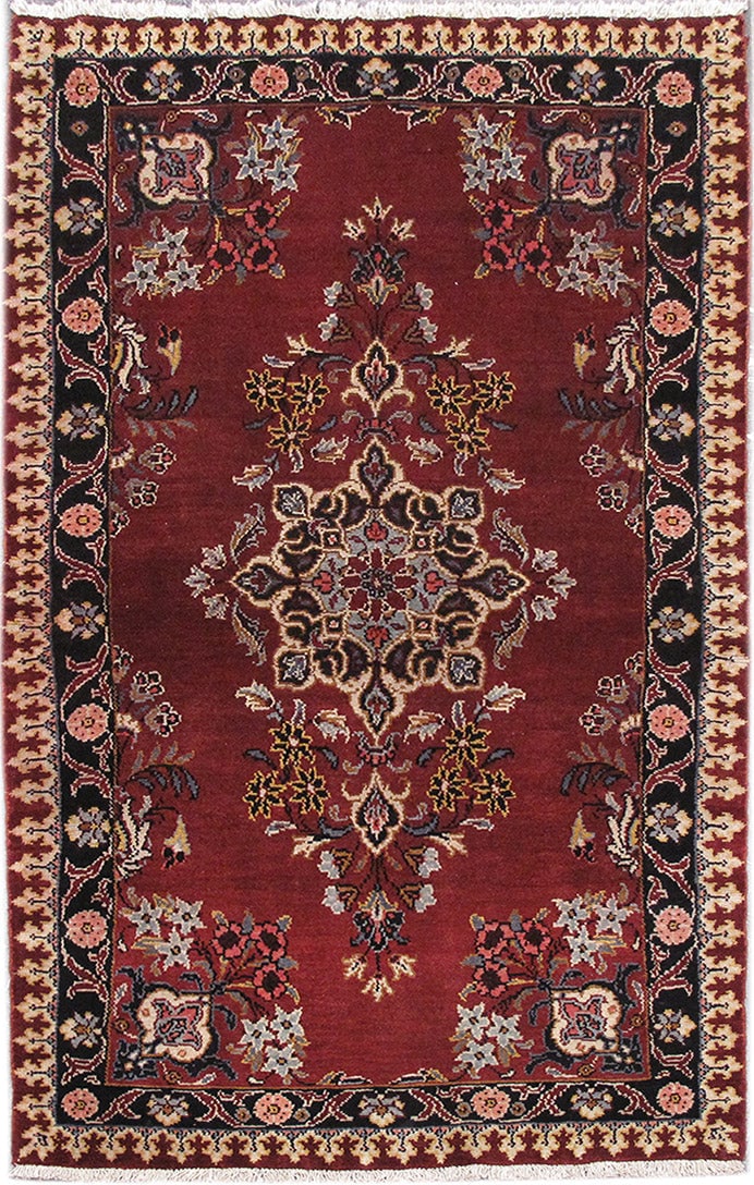 Handcrafted 3'9 x 6'10 Red Persian Hamadan Area Rug from Iran: Handcrafted 3'9 x 6'10 Red Persian Hamadan Area Rug from Iran Free continental US Shipping Experience the timeless elegance of this handcrafted Red Persian Hamadan Rug, measuring 3' 9" x 6' 10". Skill