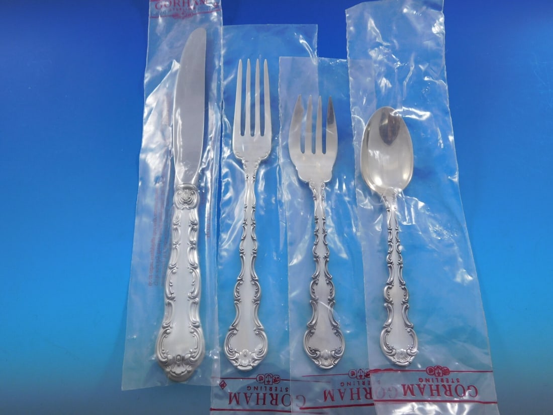 Gorham Strasbourg Sterling Silver Flatware Set 48 Pcs with Storage Chest: Gorham Strasbourg Sterling Silver Flatware Set 48 Pcs with Storage Chest Elevate your dining experience with this exquisite Strasbourg flatware set by Gorham, crafted from high-quality sterling silver