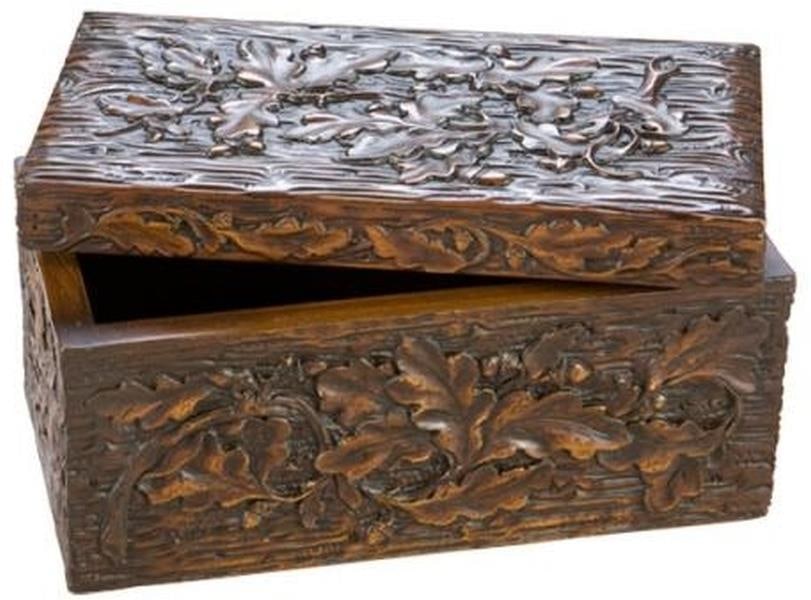Rustic Oak Leaf Box Handcrafted Lodge Style Green Finish: Rustic Oak Leaf Box Handcrafted Lodge Style Green Finish Enhance your rustic decor with this exquisite handcrafted Oak Leaf Box. Perfect for storage or as a decorative piece, it features a charming li