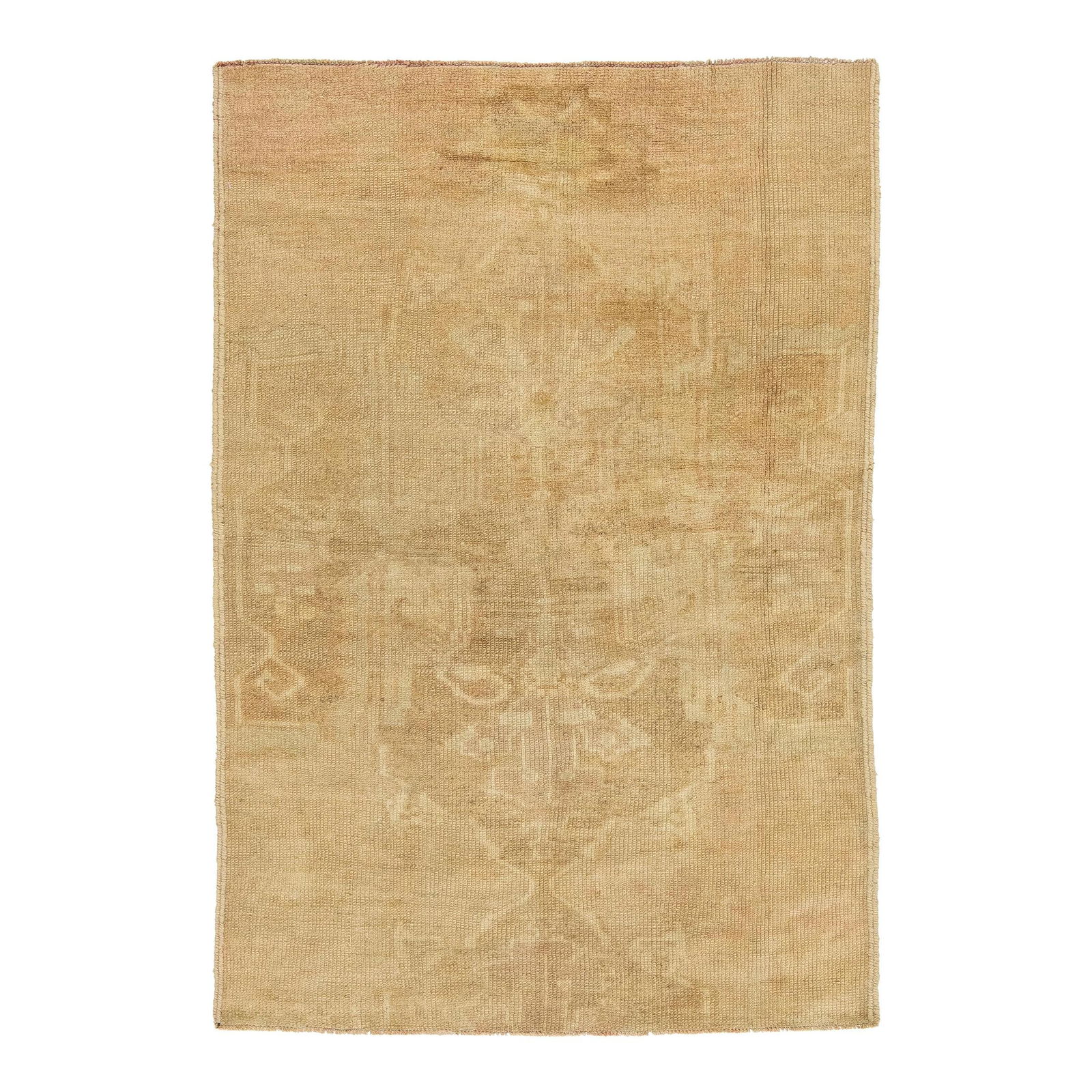 1940s Handmade Wool Turkish Anatolian Scatter Rug Tan 3'1 x 4'6 (1 of 8)