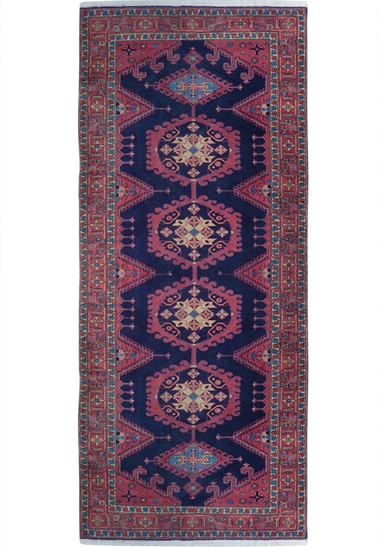 Handcrafted 4'4" x 11'10" Royal Blue Persian Hamadan Runner Rug: Handcrafted 4'4" x 11'10" Royal Blue Persian Hamadan Runner Rug Free continental US Shipping Transform your space with this exquisite 4' 4" x 11' 10" Royal Blue Persian Hamadan Runner Rug. Handcrafted