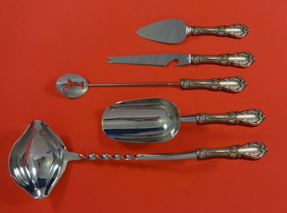 Reed and Barton Burgundy Sterling Silver 5-Piece Cocktail Bar Set: Reed and Barton Burgundy Sterling Silver 5-Piece Cocktail Bar Set Elevate your cocktail parties with this exquisite Burgundy by Reed and Barton Sterling Silver Cocktail Party Bar Set. This post-1940 h