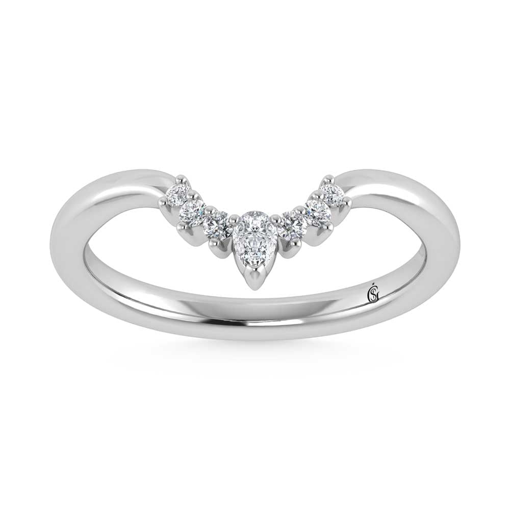 14K White Gold Lab Grown Diamond 1/10 Ct.Tw. Chevron Band: 14K White Gold Lab Grown Diamond 1/10 Ct.Tw. Chevron Band Subtle and sophisticated, this 14K white gold chevron band features 1/10 carat total weight of lab-grown diamonds. The sleek white gold enhanc