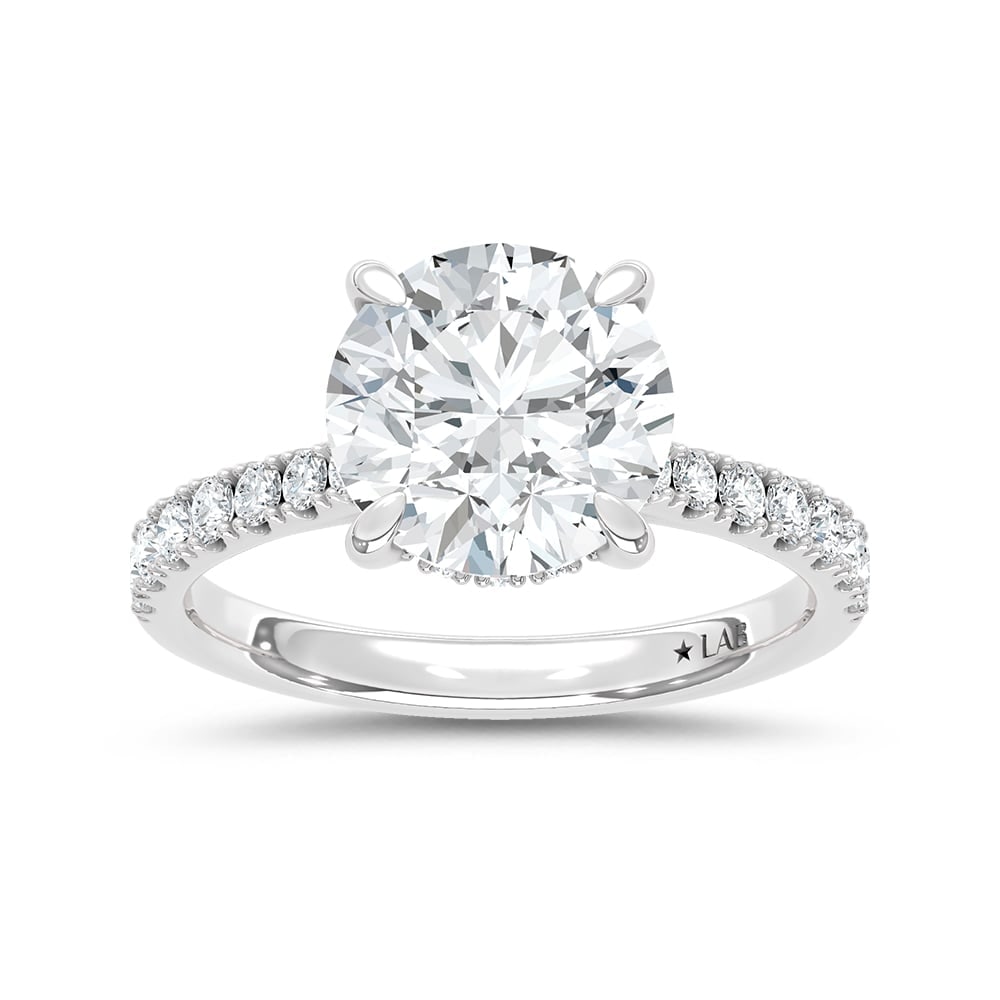 14K White Gold Lab Grown Diamond 3 3/8 Ct.Tw. Round Shape Hidden Halo Engagement Ring: 14K White Gold Lab Grown Diamond 3 3/8 Ct.Tw. Round Shape Hidden Halo Engagement Ring Discover subtle brilliance and modern elegance with our Hidden Halo Diamond Engagement Ring. This elegant engageme