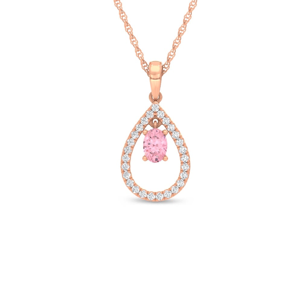 14K Rose Gold Lab Grown Diamond 3/8 Ct.Tw. Fashion Pendant (Center Pink Diamond): 14K Rose Gold Lab Grown Diamond 3/8 Ct.Tw. Fashion Pendant (Center Pink Diamond) Featuring a captivating pink center 1/4 Ct diamond, this 14K rose gold fashion pendant is accented with lab-grown diamo
