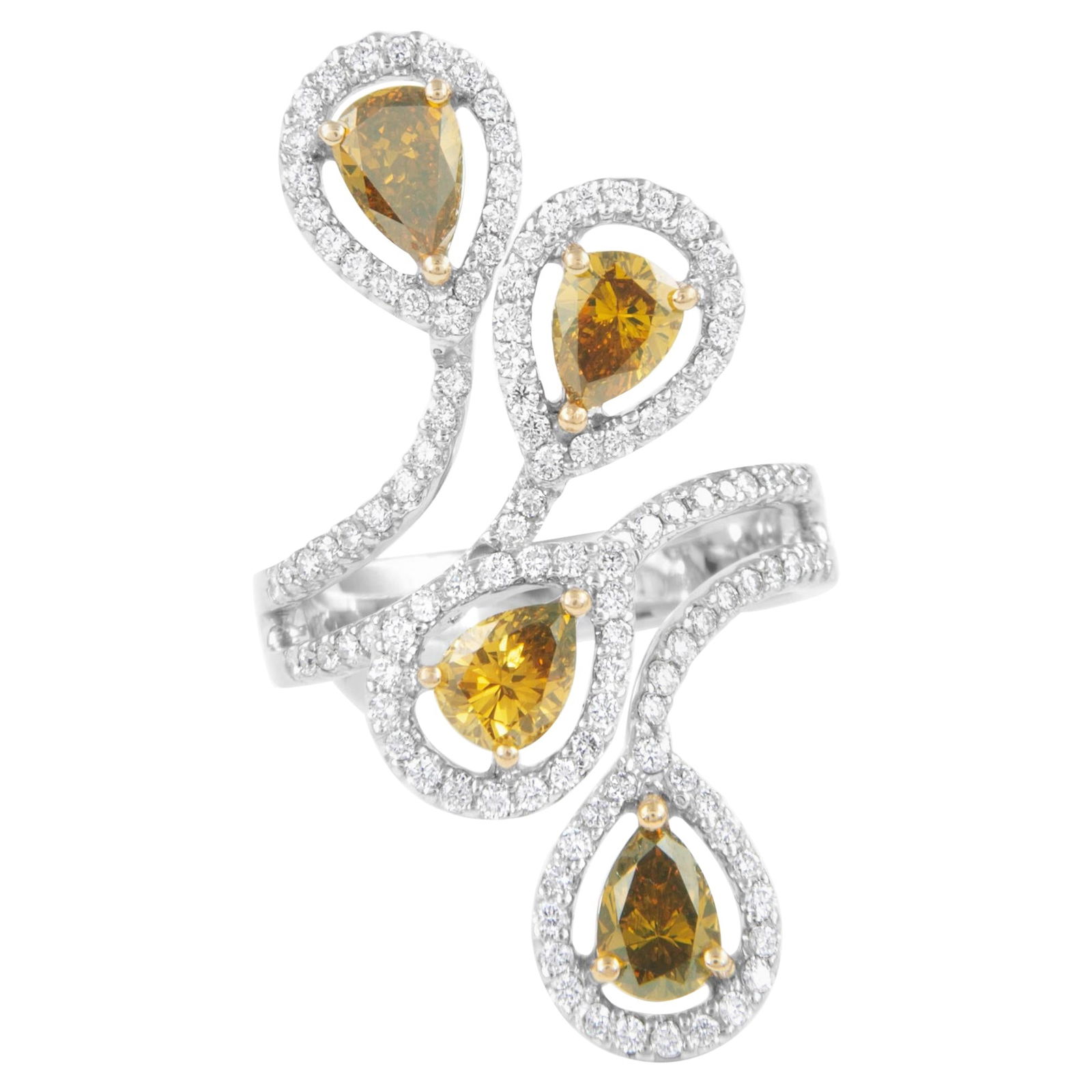 2.44ct Fancy Deep Brown Orange Diamond Cluster Ring 18k Gold GIA Appraised: 2.44ct Fancy Deep Brown Orange Diamond Cluster Ring 18k Gold GIA Appraised This stunning Fancy Deep Brown Orange Diamond Cluster Ring features a total diamond weight of 2.44 carats, showcasing 10 pear