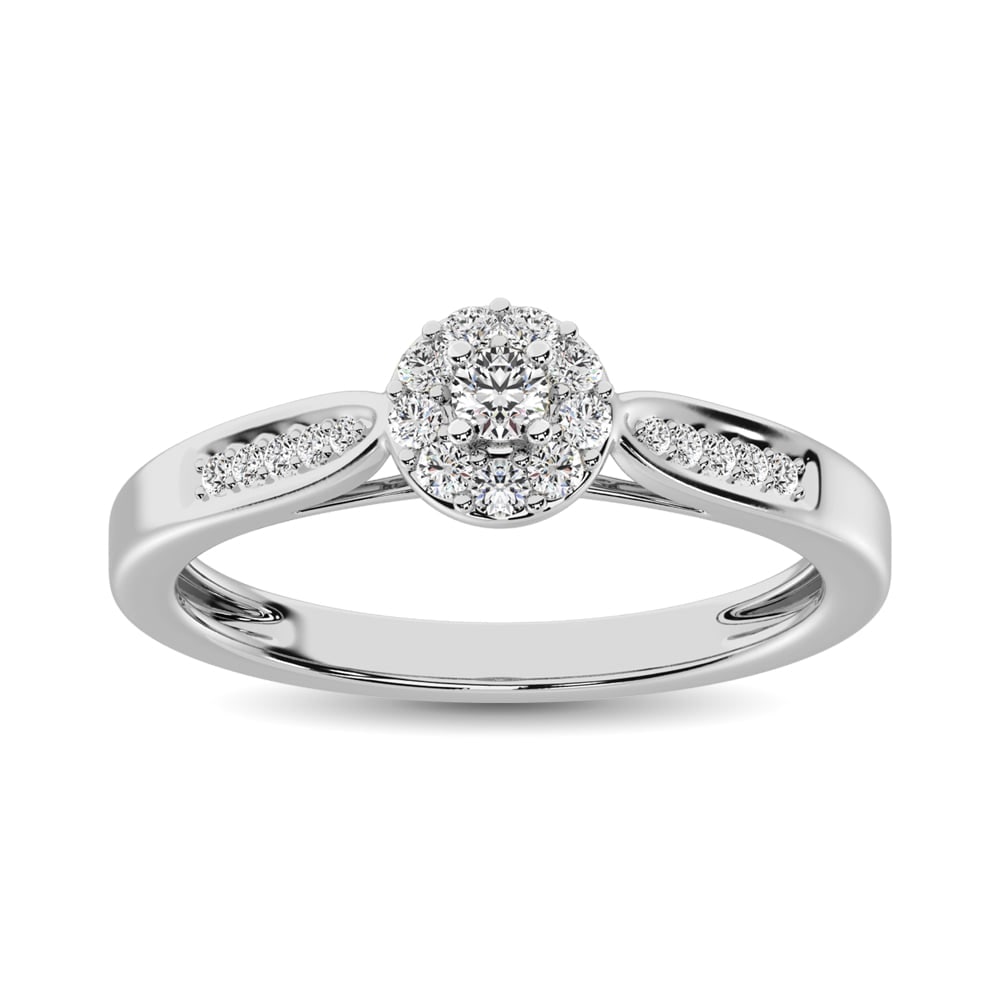 10K White Gold 1/4 Ct.tw Diamond Promise Ring: 10K White Gold 1/4 Ct.tw Diamond Promise Ring This glamorous ring is available in 10k White Gold. There are 10 round diamonds with a total carat weight of 1/4 Ct.Tw. set in a Prong setting. 10k White