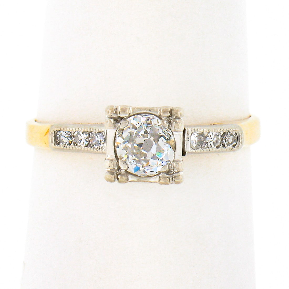 Antique Edwardian 14k Two Tone Gold 0.43ct Diamond Engagement Ring: Antique Edwardian 14k Two Tone Gold 0.43ct Diamond Engagement Ring Discover the elegance of this Antique Edwardian engagement ring, expertly crafted from solid 14k yellow and white gold. This stunning