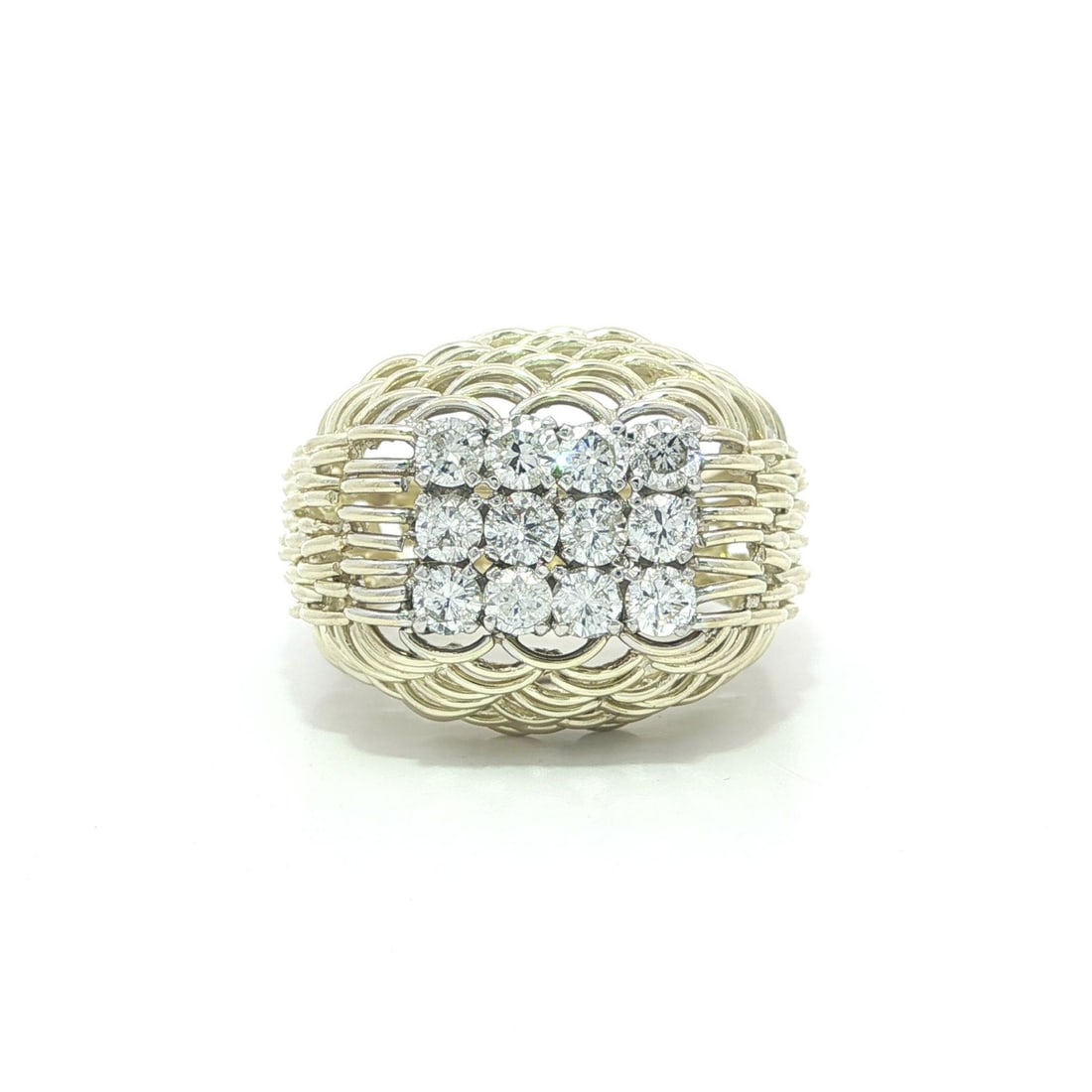 Handmade 10-14k Yellow White Gold 1.06ctw Diamond Scalloped Cocktail Ring: Handmade 10-14k Yellow White Gold 1.06ctw Diamond Scalloped Cocktail Ring This exquisite Handmade Yellow & White Gold Ring features a stunning display of 12 natural genuine diamonds, each expertly cra