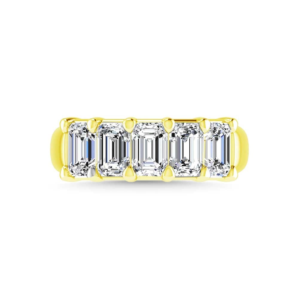 18K Yellow Gold 1 CT Tw. Emerald Shape Lab Grown Diamond Five Stone Anniversary Band: 18K Yellow Gold 1 CT Tw. Emerald Shape Lab Grown Diamond Five Stone Anniversary Band Celebrate everlasting love with our stunning Diamond Full Eternity Wedding Band. Crafted in precious metal, this ti