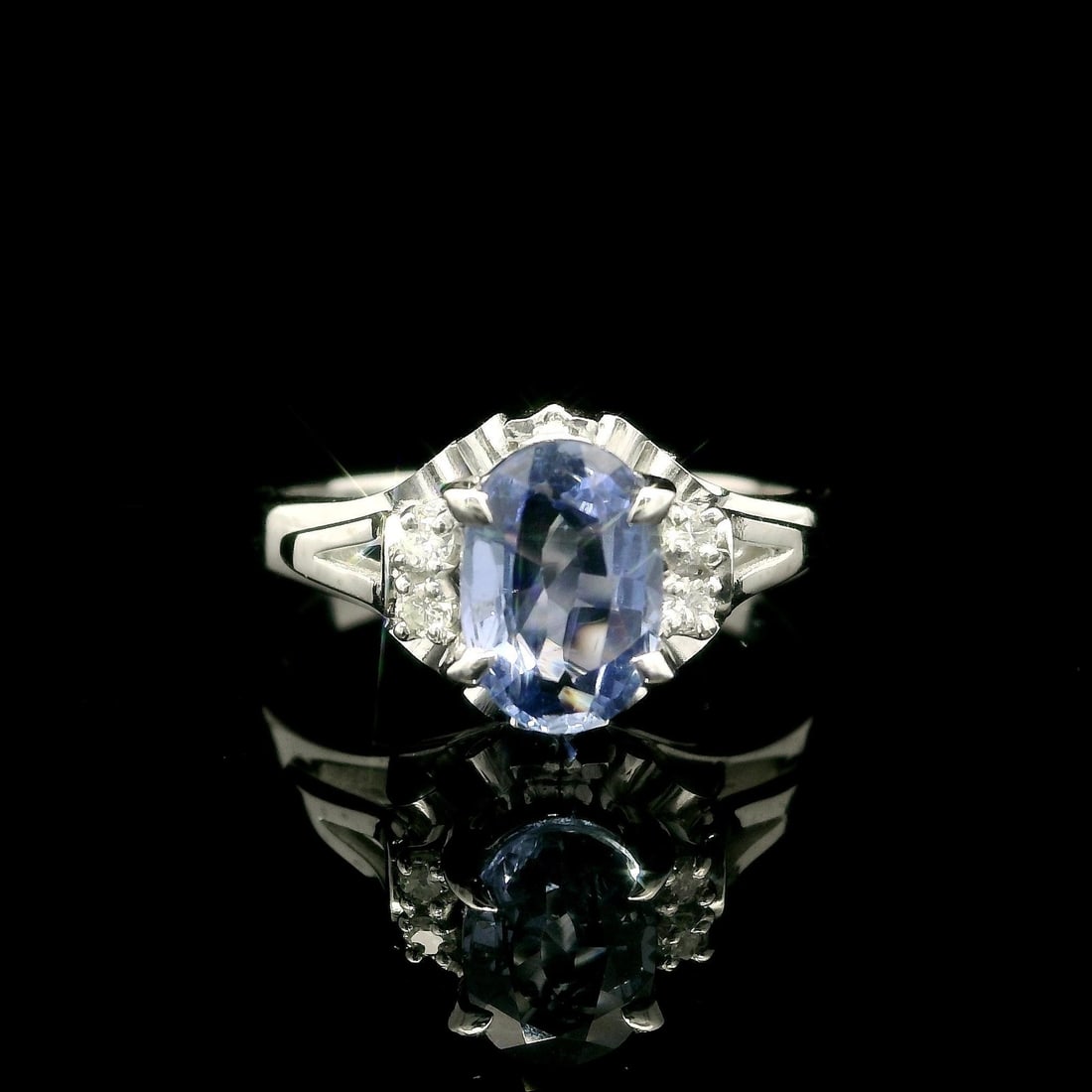 Platinum Cocktail Ring with Cornflower Blue Sapphire and Diamond: Platinum Cocktail Ring with Cornflower Blue Sapphire and Diamond This stunning Platinum Cornflower Blue Sapphire and Diamond Solitaire Cocktail Ring features a captivating natural genuine sapphire in