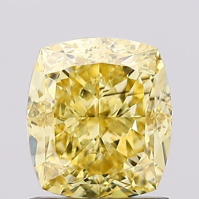 Loose Diamond - CUSHION MODIFIED 1.29ct Fancy Vivid Yellow SI1: Loose Diamond - CUSHION MODIFIED 1.29ct Fancy Vivid Yellow SI1 Source: This is a real non-mined Diamond that has been grown in a lab Shape: CUSHION MODIFIED Carats: 1.29 Color: Fancy Vivid Yellow Cert
