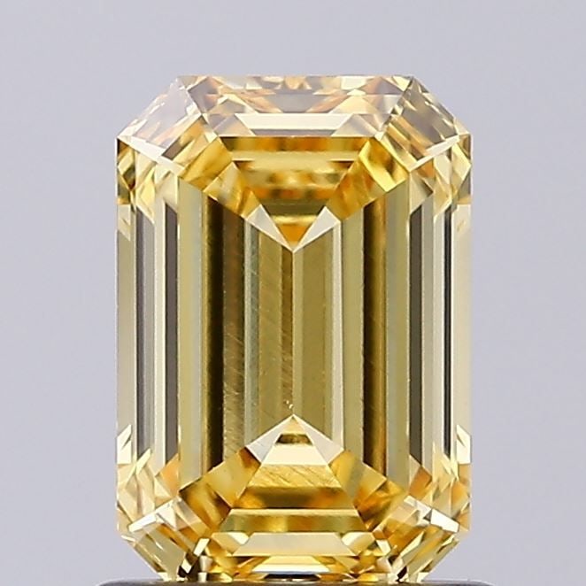 Loose Diamond - EMERALD 1.06ct Fancy Intense Yellow VVS2: Loose Diamond - EMERALD 1.06ct Fancy Intense Yellow VVS2 Source: This is a real non-mined Diamond that has been grown in a lab Shape: EMERALD Carats: 1.06 Color: Fancy Intense Yellow Certification: IG
