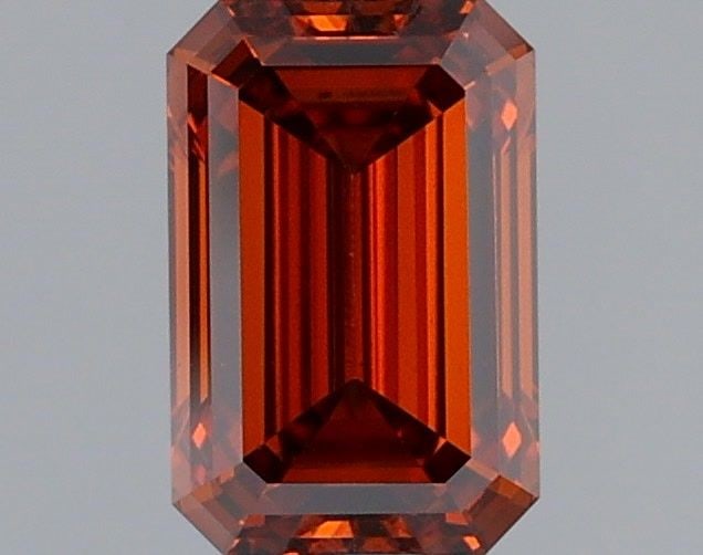 Loose Diamond - EMERALD 1.06ct Fancy Vivid Brownish Orange VS1: Loose Diamond - EMERALD 1.06ct Fancy Vivid Brownish Orange VS1 Source: This is a real non-mined Diamond that has been grown in a lab Shape: EMERALD Carats: 1.06 Color: Fancy Vivid Brownish Orange Cert