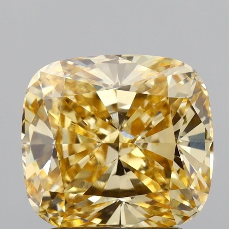 Loose Diamond - CUSHION MODIFIED 2.09ct Fancy Intense Yellow VVS2: Loose Diamond - CUSHION MODIFIED 2.09ct Fancy Intense Yellow VVS2 Source: This is a real non-mined Diamond that has been grown in a lab Shape: CUSHION MODIFIED Carats: 2.09 Color: Fancy Intense Yellow