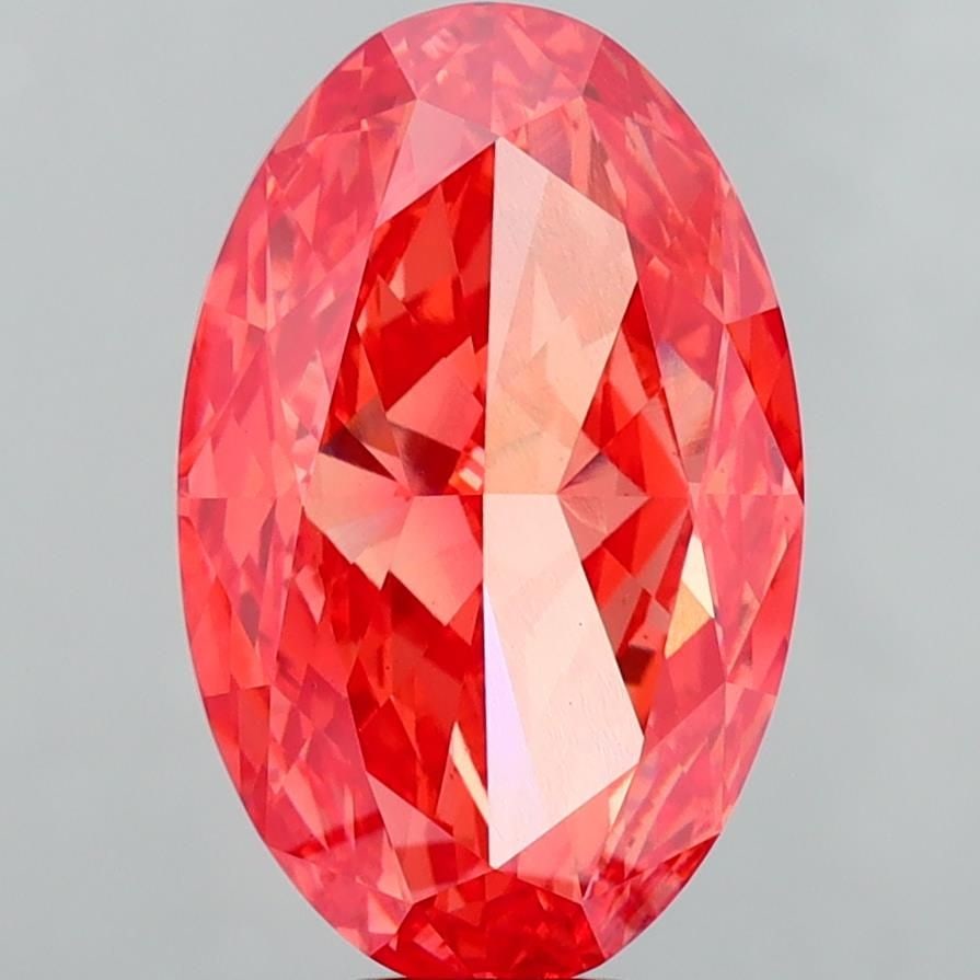 Loose Diamond - OVAL 13.61ct Fancy Vivid Red VS1: Loose Diamond - OVAL 13.61ct Fancy Vivid Red VS1 Source: This is a real non-mined Diamond that has been grown in a lab Shape: OVAL Carats: 13.61 Color: Fancy Vivid Red Certification: IGI Video: