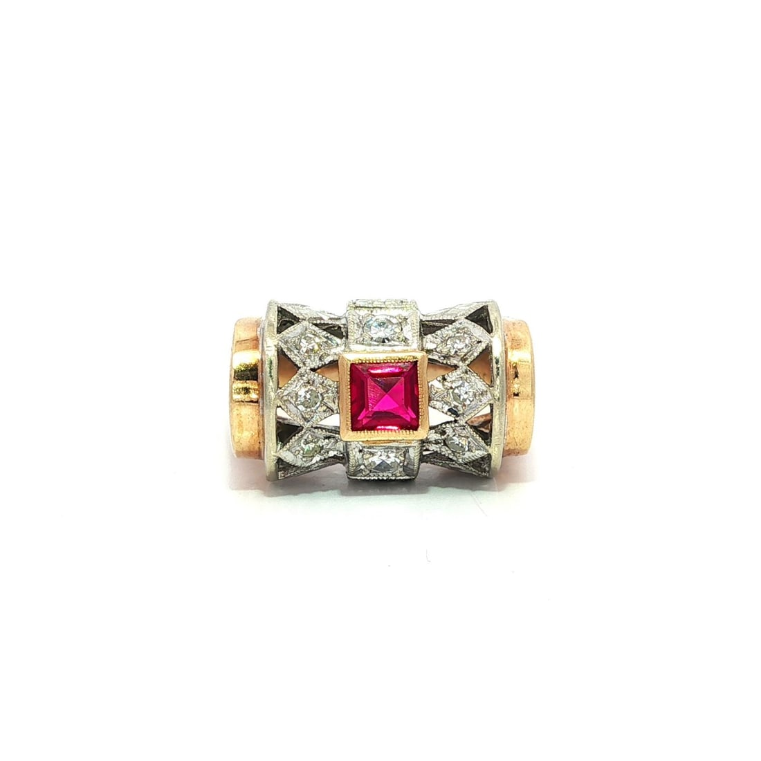 Vintage Retro 14k Rose White Gold Diamond Ruby Band Ring (1 of 12)