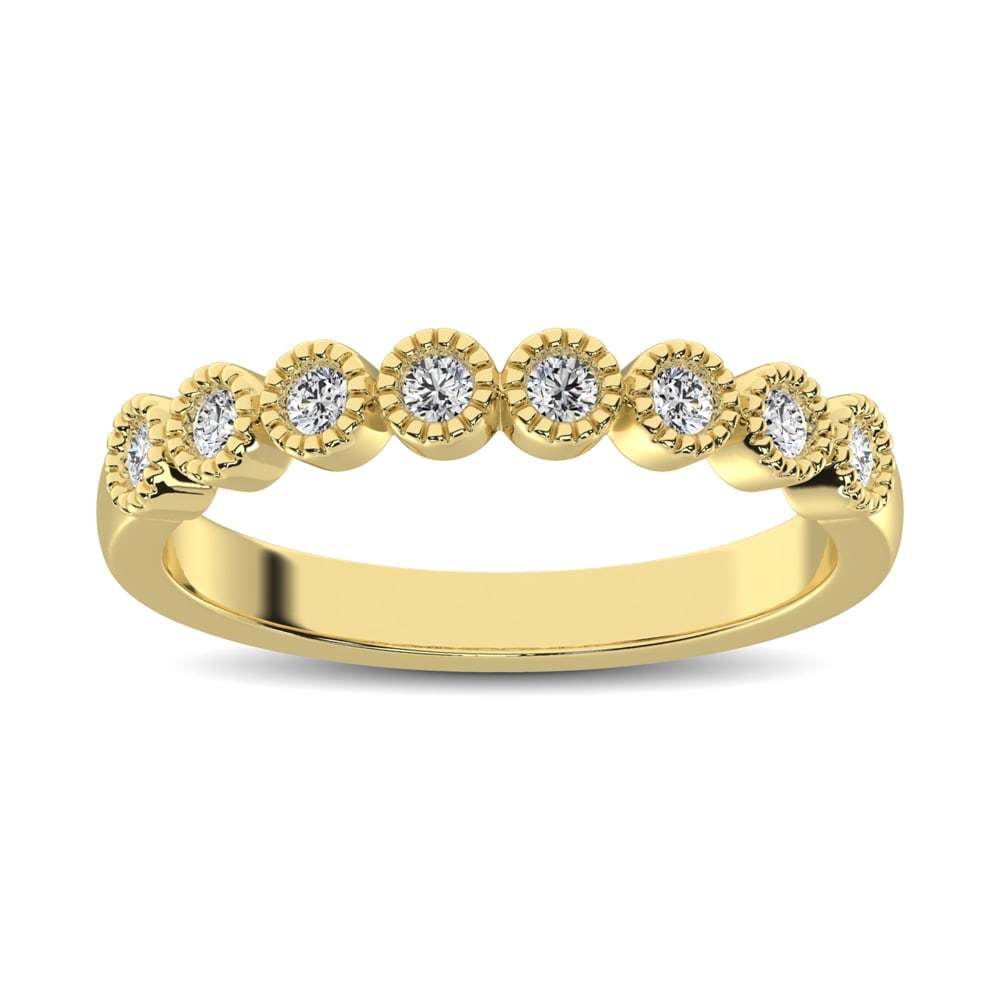 Diamond 1/4 Ct.tw Stackable Bezel Band with Beaded Setting in 14K Yellow Gold: Diamond 1/4 Ct.tw Stackable Bezel Band with Beaded Setting in 14K Yellow Gold Add shimmer and shine to your stack with this sparkling vintage-inspired diamond ring. Crafted in warm 14K gold, this dazz