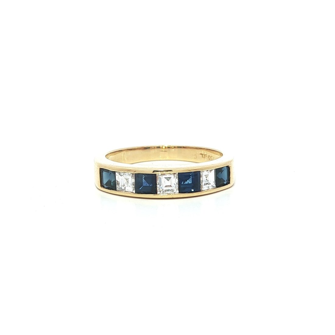18k Yellow Gold 1ctw Sapphire Diamond Band Ring Natural Blue Stones: 18k Yellow Gold 1ctw Sapphire Diamond Band Ring Natural Blue Stones This stunning band ring features an elegant design crafted in solid 18k yellow gold. The ring showcases a beautiful combination of n