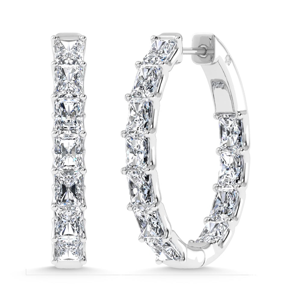14K White Gold 2 5/8 Ct.Tw. Lab Grown Diamond In and Out Vertical Radiant Shape Hoop Earring: 14K White Gold 2 5/8 Ct.Tw. Lab Grown Diamond In and Out Vertical Radiant Shape Hoop Earring Elegant 14K white gold hoops with 2 5/8 Ct.Tw. lab-grown diamonds in vertical radiant shape. 14k White Gold