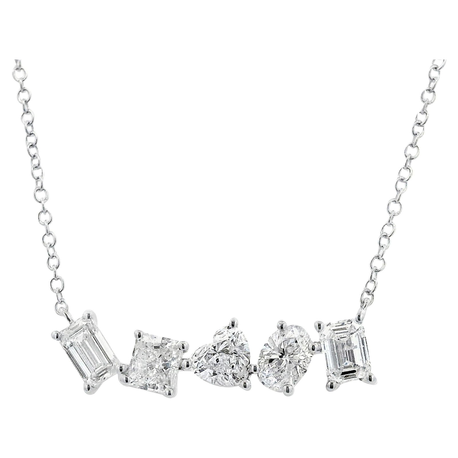 2.06ct Mixed Diamond Pendant Necklace 18k White Gold Contemporary Design: 2.06ct Mixed Diamond Pendant Necklace 18k White Gold Contemporary Design This stunning Mixed Diamond Pendant Necklace features a total weight of 2.06 carats, showcasing a contemporary design crafted f