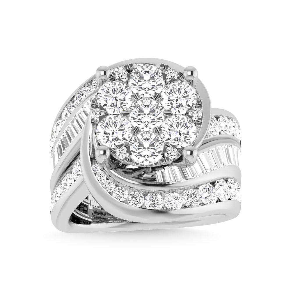 Diamond 4 Ct.Tw. Cluster Engagement Ring in 14K White Gold: Diamond 4 Ct.Tw. Cluster Engagement Ring in 14K White Gold 14k White Gold Stone Color: G-h Stone Clarity: I2 This item may take 2-5 weeks for shipping. PLEASE NOTE: Framed, Large, or heavy items do no