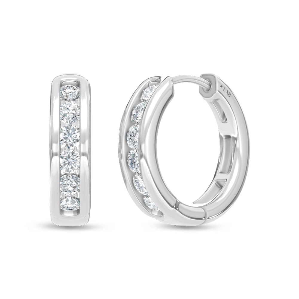 10K White Gold Lab Grown Diamond Channel set 1/2 Ct.Tw. Hoop Earrings: 10K White Gold Lab Grown Diamond Channel set 1/2 Ct.Tw. Hoop Earrings Elegant 10K white gold hoops featuring 1/2 Ct.Tw. lab-grown diamonds in channel setting. 10k White Gold Stone Color: D-f Stone Cla