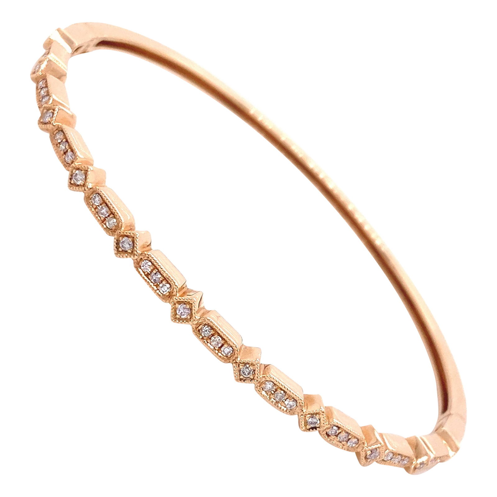 0.31ct Diamond Bangle Bracelet 18k Rose Gold Contemporary Design: 0.31ct Diamond Bangle Bracelet 18k Rose Gold Contemporary Design Discover the elegance of this stunning diamond bangle bracelet, expertly crafted from 18k rose gold. Featuring 41 round diamonds totali