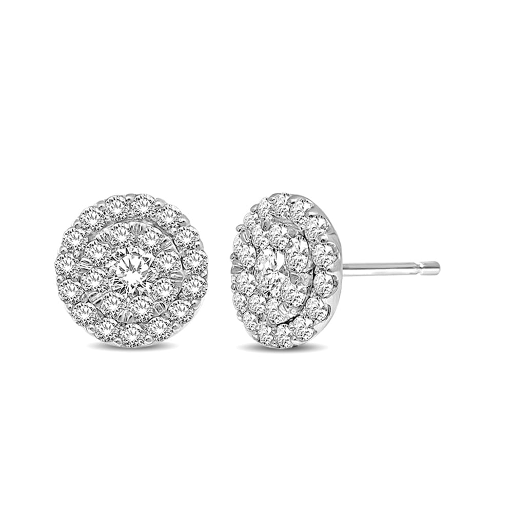 14K White Gold 1/2 Ct.tw Invisible Diamond Stud Earrings: 14K White Gold 1/2 Ct.tw Invisible Diamond Stud Earrings Fashioned in cool 14K white gold, each Earrings features a stepped composite of 1/2 Ct.Tw. shimmering diamonds wrapped in a double diamond-line