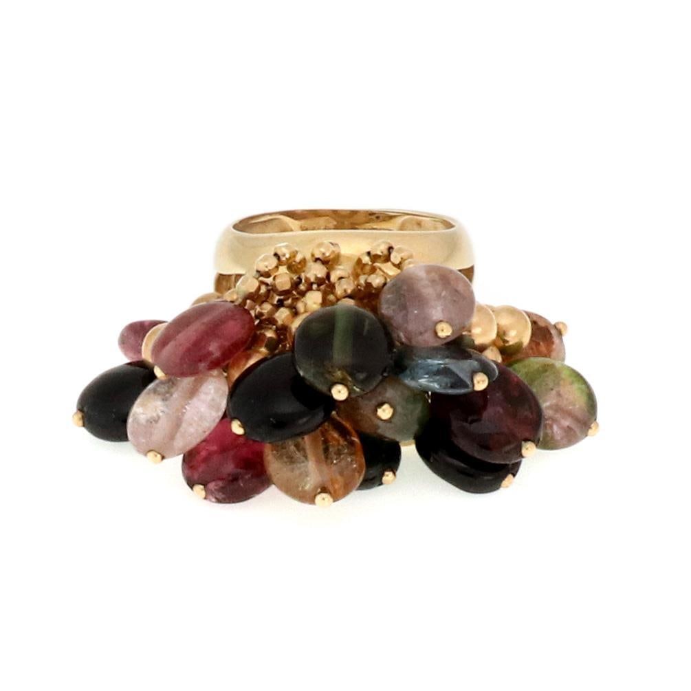 Sonia B 14k Gold Multi-Color Gem Dangle Cluster Ring: Sonia B 14k Gold Multi-Color Gem Dangle Cluster Ring Elevate your accessory collection with this stunning Multi-Color Gem Dangle Cluster Bead Ring by Sonia B. Crafted from authentic 14k yellow gold wi