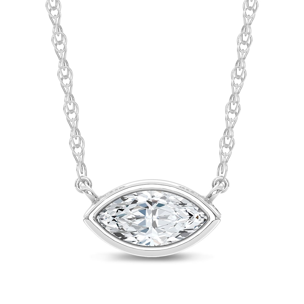 14K White Gold Lab Grown Diamond 1/2 Ct.Tw. Marquise Shape Solitaire Necklace - 16 inches: 14K White Gold Lab Grown Diamond 1/2 Ct.Tw. Marquise Shape Solitaire Necklace - 16 inches Crafted in luminous 14K white gold, this marquise-shaped solitaire necklace showcases a lab-grown diamond of 1