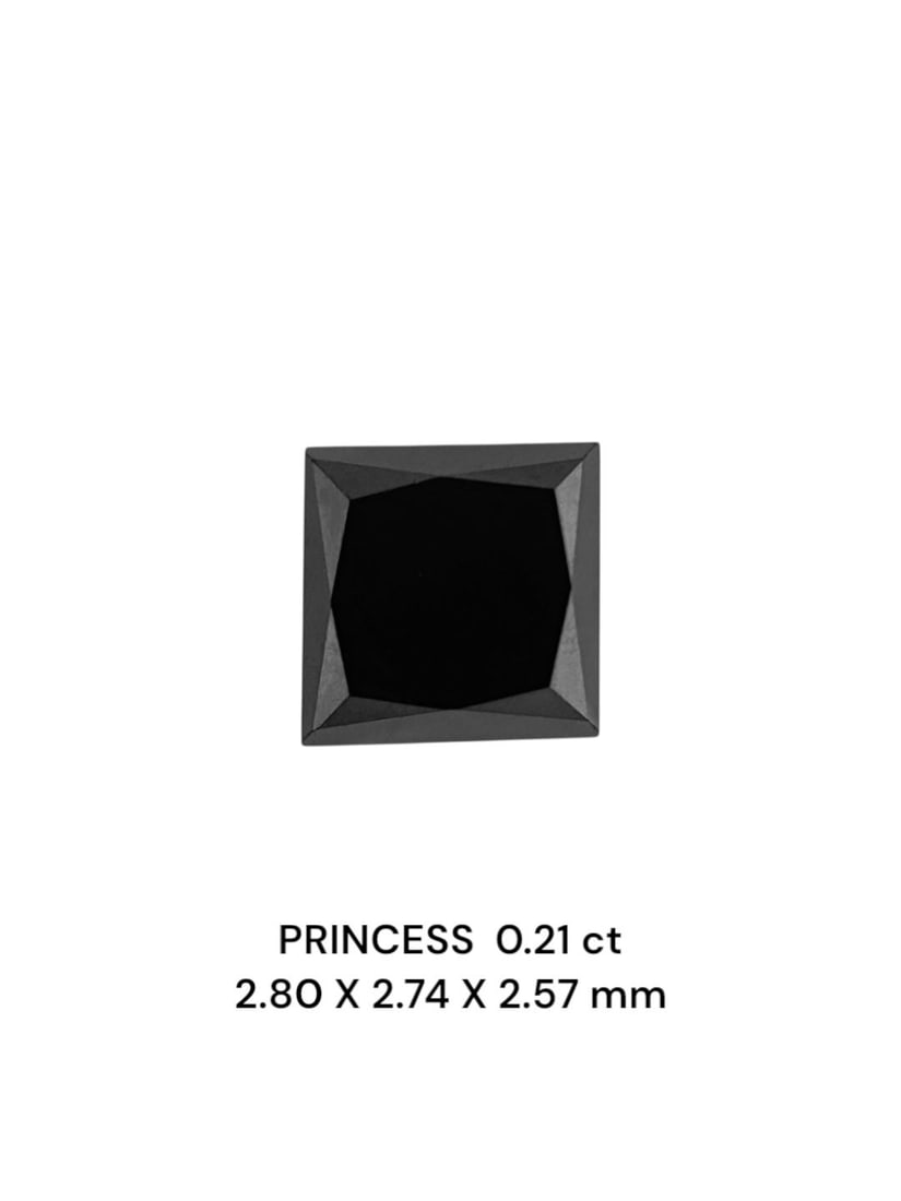 Loose Diamond - PRINCESS 0.21ct Fancy Black VVS2: Loose Diamond - PRINCESS 0.21ct Fancy Black VVS2 Source: Natural Shape: PRINCESS Carats: 0.21 Color: Fancy Black Certification: NONE PLEASE NOTE: Framed, Large, or heavy items do not have shipping cos