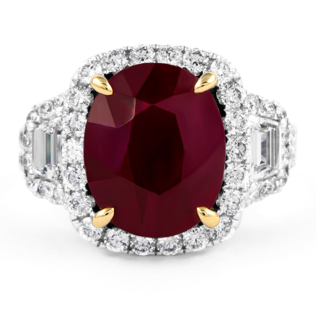 7.19ct GIA Ruby Diamond Halo Ring 18k (1 of 5)