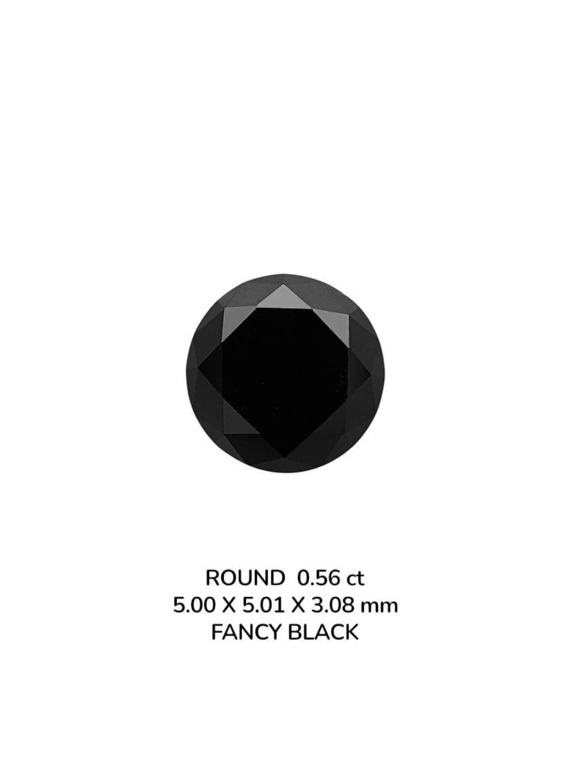 Loose Diamond - ROUND 0.56ct Fancy Black VVS2: Loose Diamond - ROUND 0.56ct Fancy Black VVS2 Source: Natural Shape: ROUND Carats: 0.56 Color: Fancy Black Certification: NONE Video:
