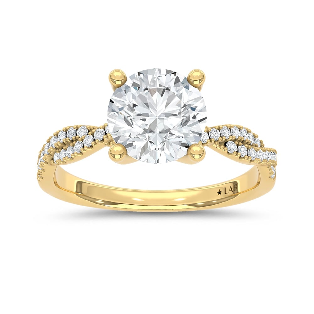 14K Yellow Gold Lab Grown Diamond 2 1/6 Ct.Tw. Round Shape Engagement Ring (Center 2 ctw): 14K Yellow Gold Lab Grown Diamond 2 1/6 Ct.Tw. Round Shape Engagement Ring (Center 2 ctw) This elegant diamond engagement ring crafted in 14k Yellow gold, features a Round Shape center stone of 2 Ct c
