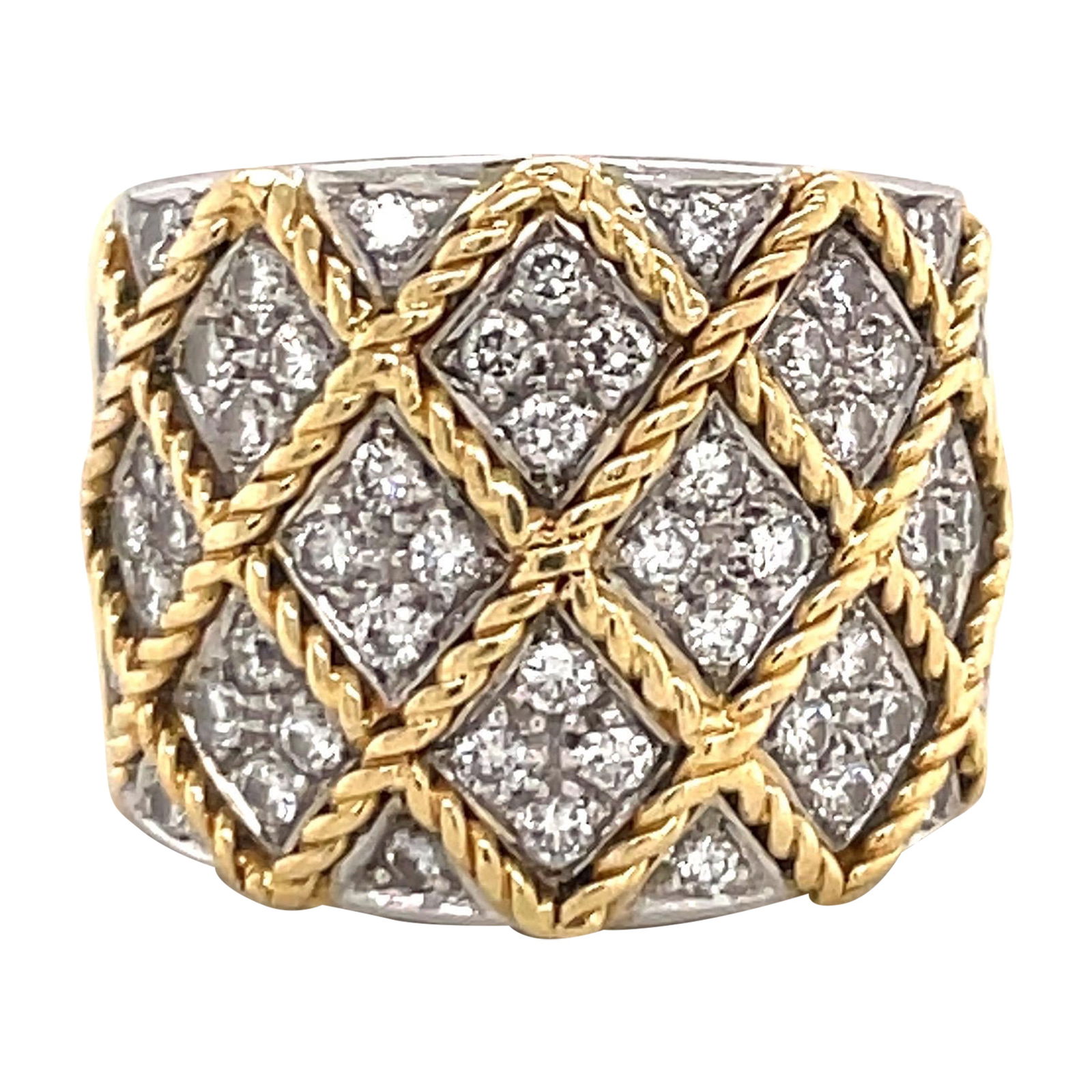 18K Yellow Gold Braided Diamond Ring 1.02 Carats by Harbor Diamonds: 18K Yellow Gold Braided Diamond Ring 1.02 Carats by Harbor Diamonds This stunning 18 Karat Yellow Gold Braided Diamond Wide Ring features a contemporary design with a beautiful braided motif. Set with
