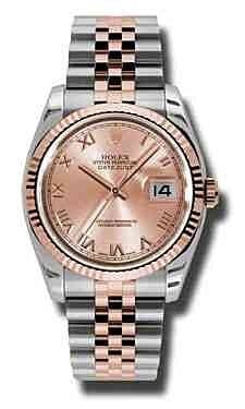 Rolex Datejust 116231 Ladies Watch with Pink Champagne Roman Dial Jubilee Bracelet: Rolex Datejust 116231 Ladies Watch with Pink Champagne Roman Dial Jubilee Bracelet This is a Rolex Datejust ladies watch featuring a distinctive pink champagne Roman numeral dial. It includes a fluted